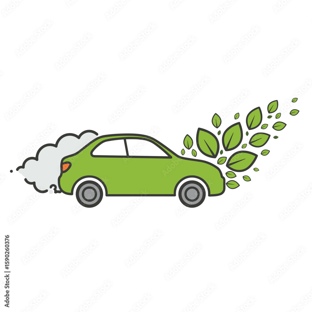 Obraz premium Green car emitting leaves as it drives forward 