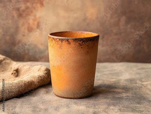 Orange ceramic mug with a rustic finish