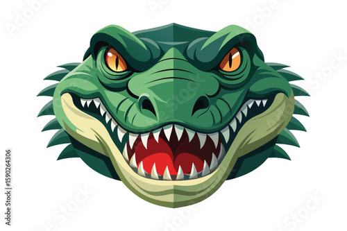 Green Crocodile Head With Open Mouth And Sharp Teeth