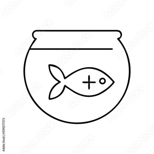 Fish in a bowl with a plus sign representing health and care