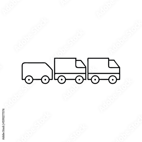 Fleet of trucks in a row illustration in minimalist style