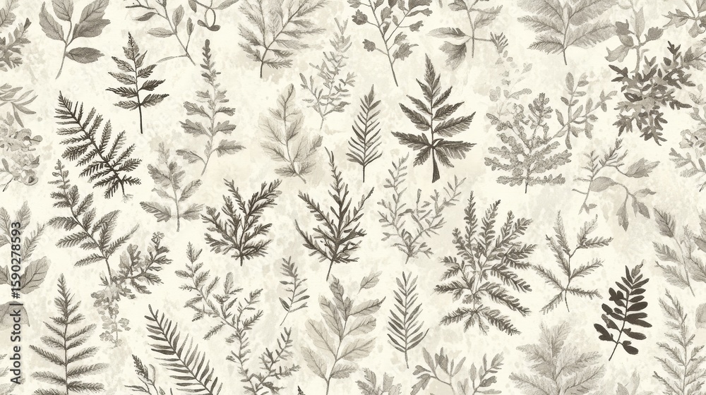 Fototapeta premium Collection of Beautiful Botanical Sketches Featuring Delicate Foliage in Watercolour Style Art