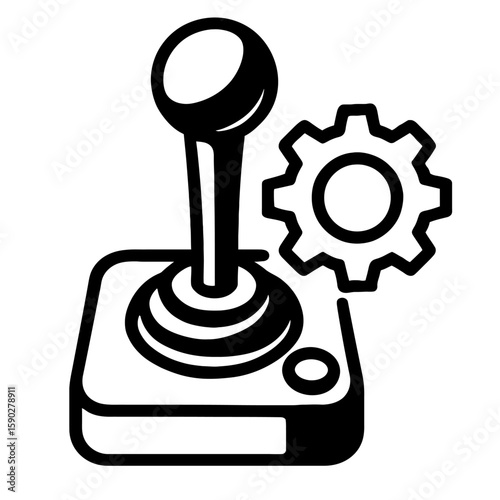 Joystick with Gear Icon for Gaming Settings or Configuration