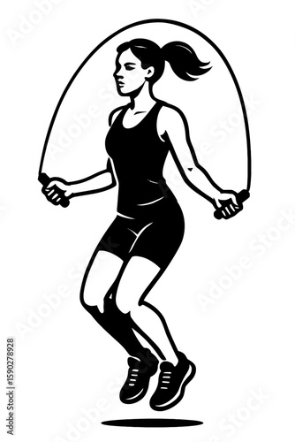 Woman Jumping Rope Fitness Workout Exercise Icon Vector Illustration