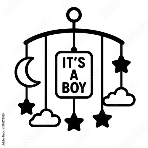 Baby Mobile with "It's A Boy" Message and Stars Icon Vector