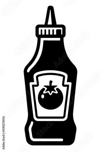 Ketchup Bottle with Tomato Label Icon Vector Illustration