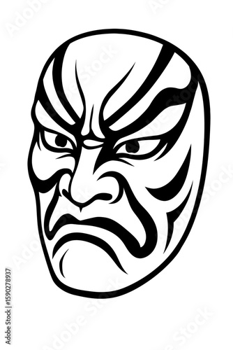 Kabuki Mask Japanese Theater Traditional Art Icon Vector Illustration