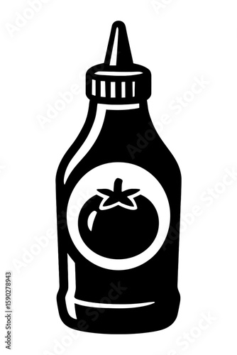 Tomato Ketchup Bottle Vector – Iconic Condiment Packaging with Tomato Label for Cooking, Fast Food, and Culinary Design
