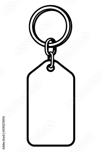 Minimalist Blank Keychain with Tag Outline Vector - Clean Monochrome Design for Personalization and Accessories Concepts
