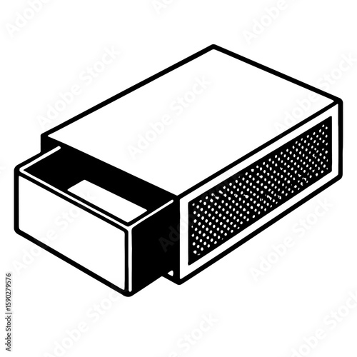 Open Matchbox with Single Match Vector – Black and White Illustration of Household Fire Starter with Striking Surface