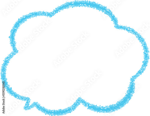 A speech bubble, outlined in a blue color , resembling a crayon drawing. The edges of the speech bubble appear slightly textured or "scribbled," giving it the distinct look of being drawn with crayon