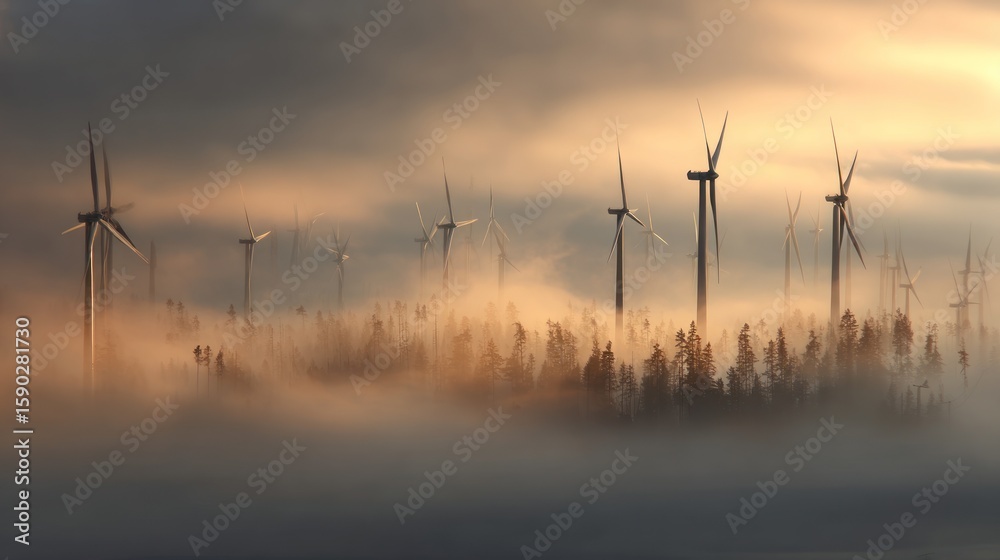 Fototapeta premium Misty morning wind farm