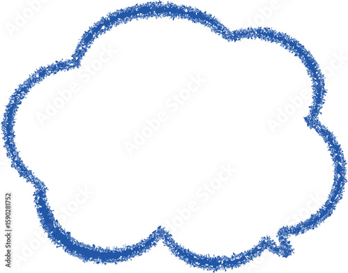 A speech bubble, outlined in a blue color , resembling a crayon drawing. The edges of the speech bubble appear slightly textured or "scribbled," giving it the distinct look of being drawn with crayon