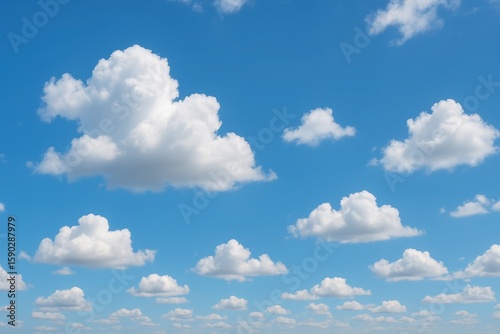 Fototapeta Naklejka Na Ścianę i Meble -  Pristine white clouds floating serenely across brilliant blue summer sky