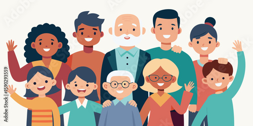 Vector art of diverse group of people smiling