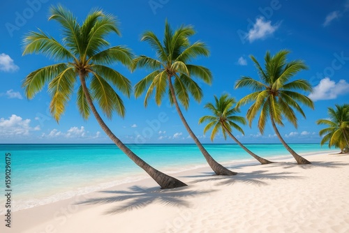 Fototapeta Naklejka Na Ścianę i Meble -  Tropical Caribbean beach with crystal-clear turquoise water and white sand