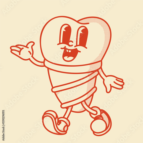 Playful tooth implant character - cute 70s-80s vector art for dental surgery marketing and education