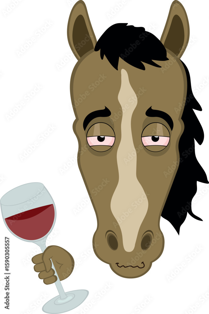 Obraz premium vector illustration character face hose cartoon, with a drunk expression and a glass of wine in his hand