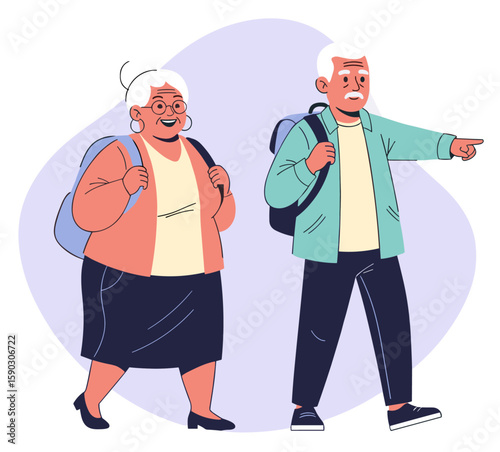 Senior Couple with Backpacks Exploring