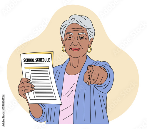 Senior Latin American Woman Pointing and Holding School Schedule