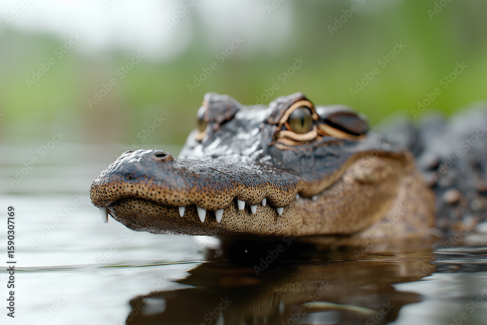 Obraz premium Majestic Alligator Reptile in Wildlife Nature with Sharp Teeth and Powerful Eyes