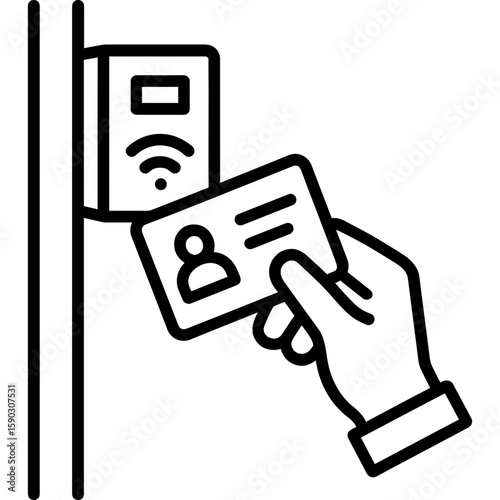 Badge scanning at door outline icon vector