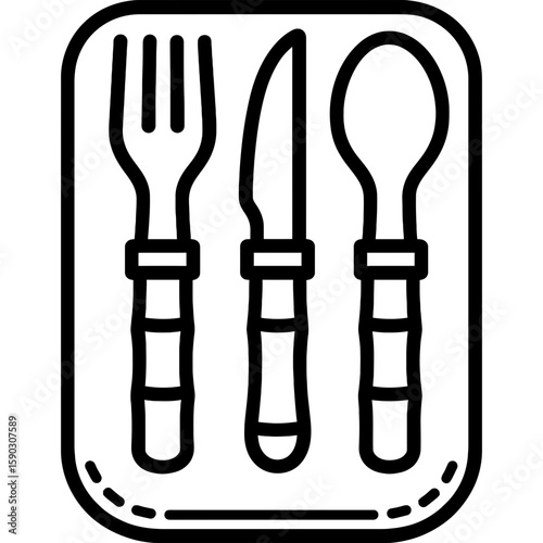 Bamboo cutlery set outline icon vector
