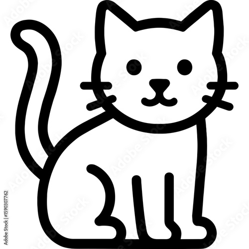 Cat silhouette with tail up outline icon vector