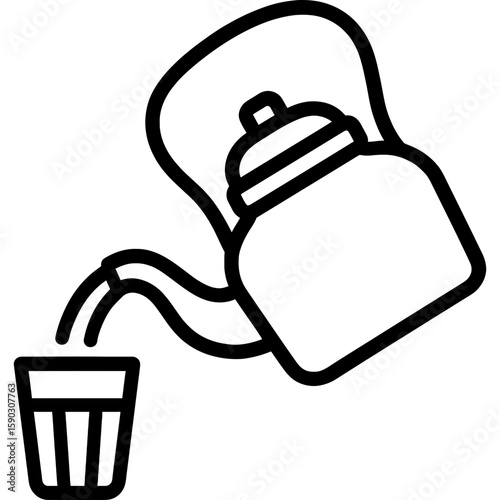 Traditional chai kettle pouring into glass outline icon vector