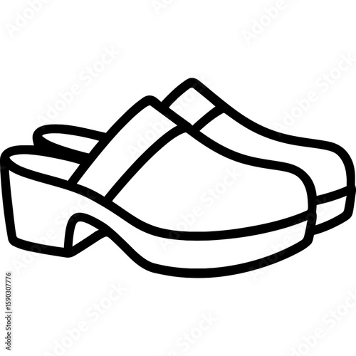 Black and white outline icon of wooden clogs vector style