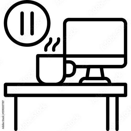 Coffee break at desk outline icon vector