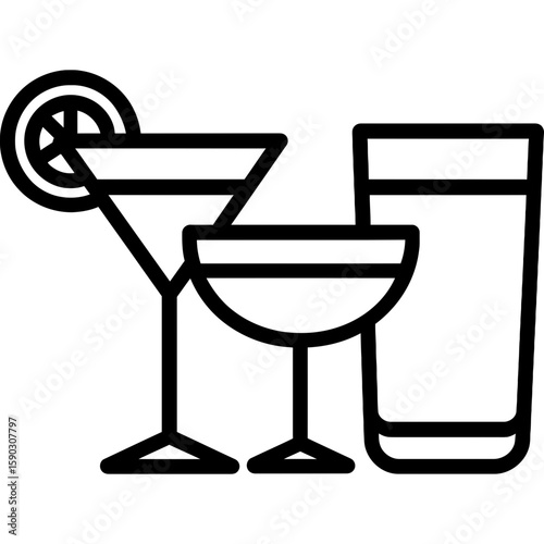Cocktail glasses outline icon vector