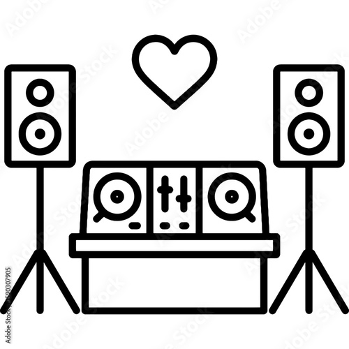 Wedding dj equipment setup outline icon vector