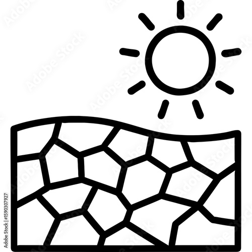 Drought-cracked earth outline icon vector