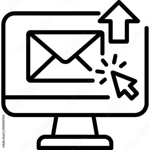 Sending email on computer outline icon vector