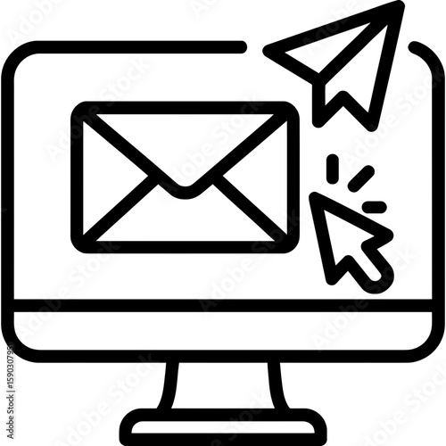 Sending email on computer outline icon vector