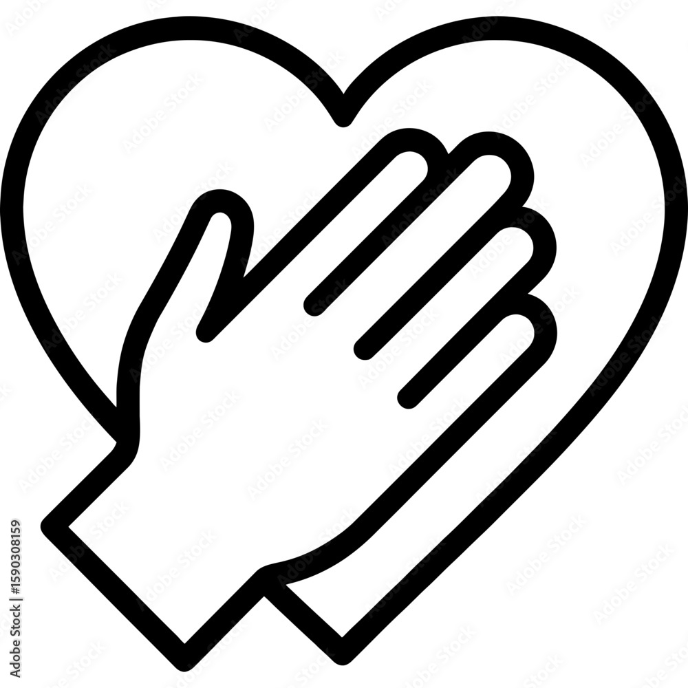 Fototapeta premium Hand over heart gesture outline icon vector