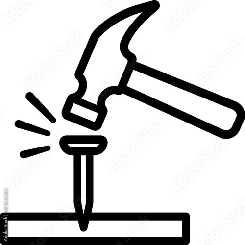 Nail impact hammer drive outline icon vector