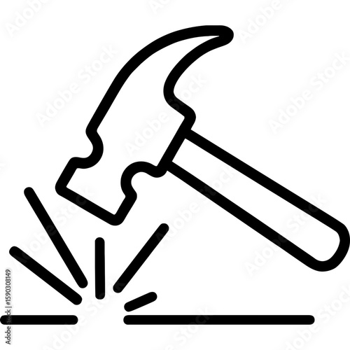 Hammer strike impact point outline icon vector