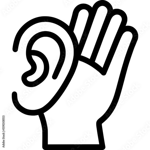Hand cupped to ear listening gesture outline icon vector