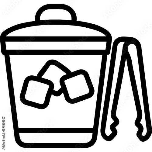 Ice bucket with tongs outline icon vector