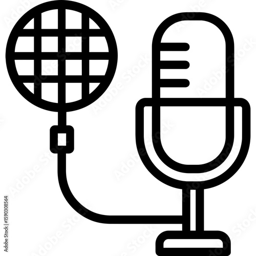 Microphone with pop filter outline icon vector