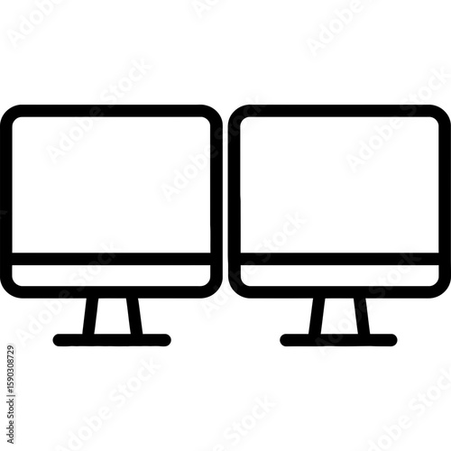 Dual monitor setup outline icon vector