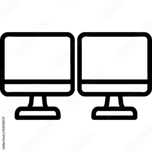 Dual monitor setup outline icon vector