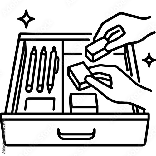 Organizing desk drawer outline icon vector