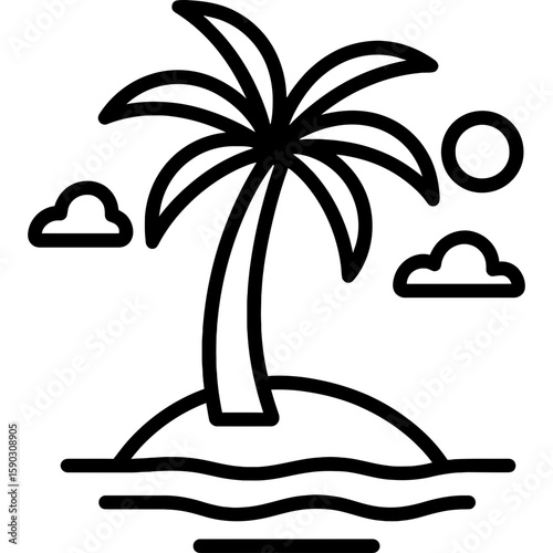 Palm tree on island outline icon vector