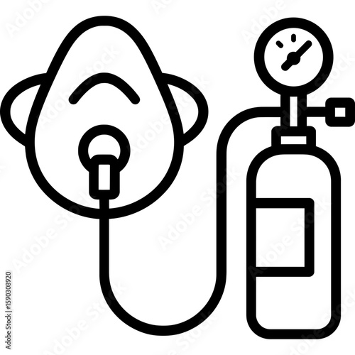 Oxygen mask with tank outline icon vector