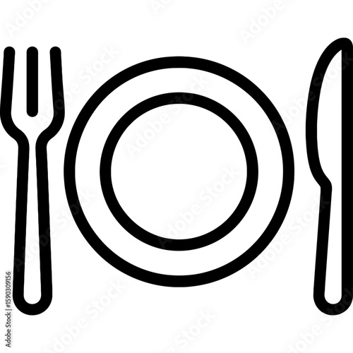 Restaurant plate and utensils outline icon vector