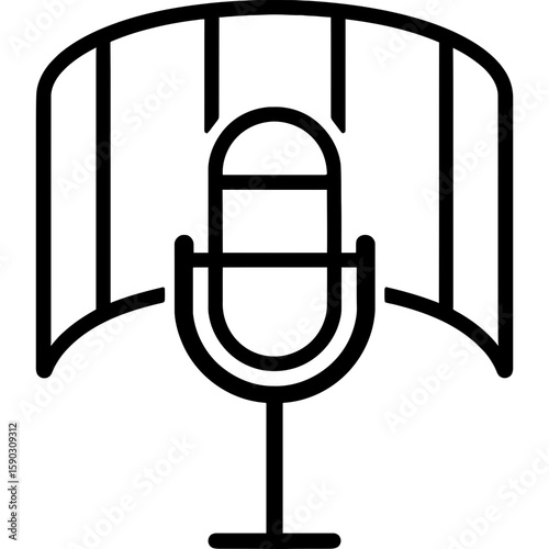 Reflection filter behind microphone outline icon vector