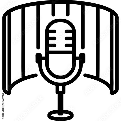 Reflection filter behind microphone outline icon vector